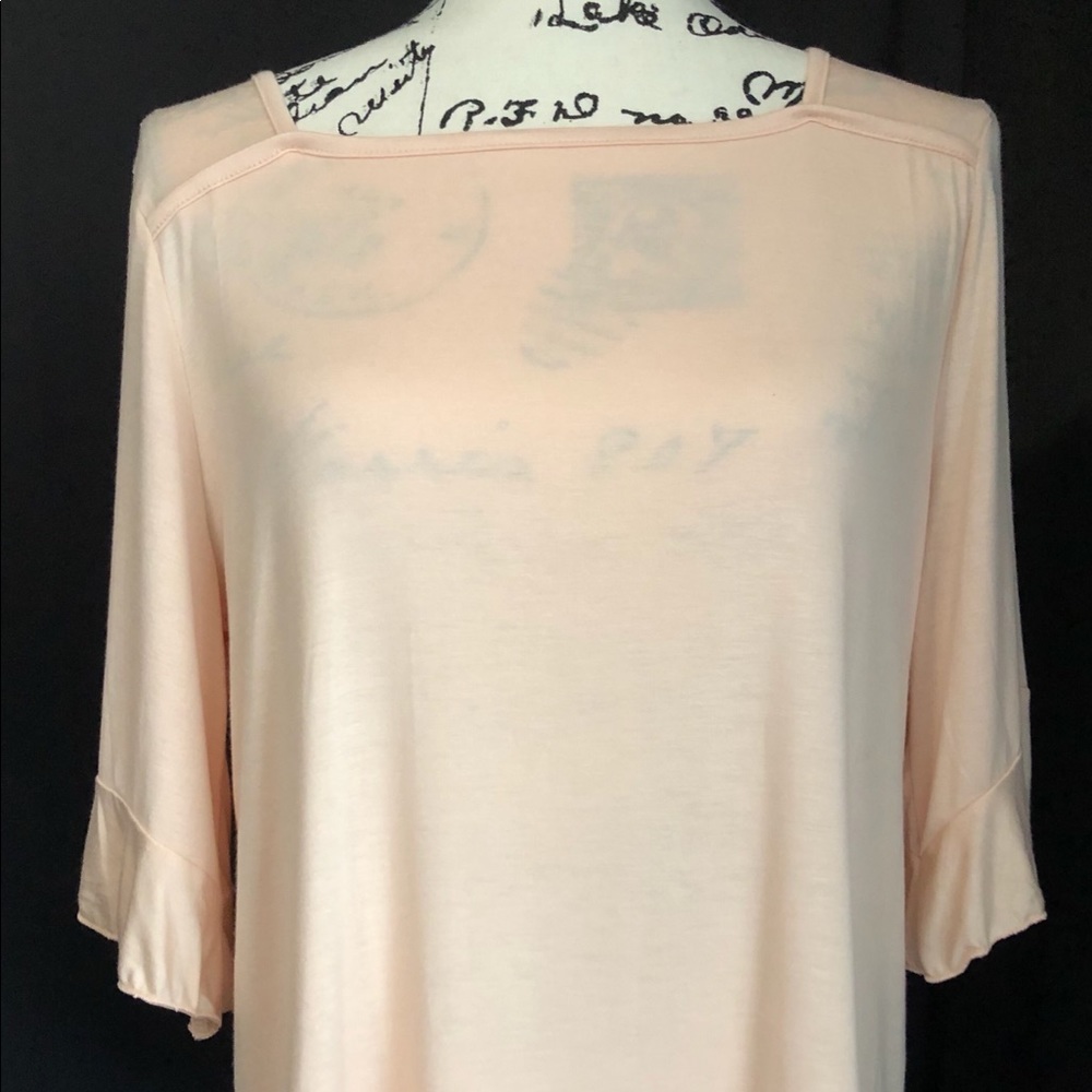 NWT Peach boatneck blouse with ruffle edge